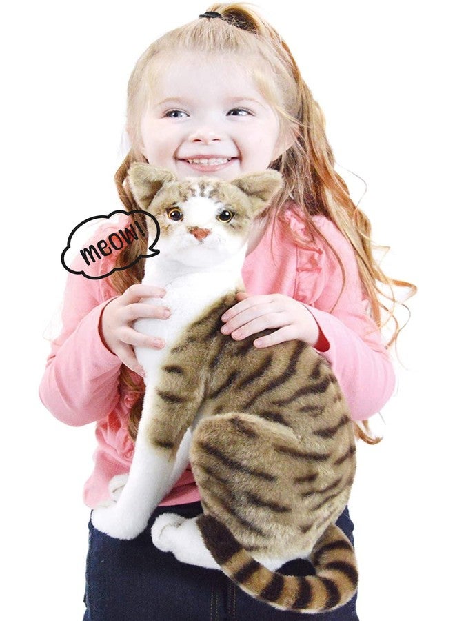 تيكلز قطة موسيقية جالسة تصدر صوت مواء مواء، لعبة حيوانية محشوة ناعمة للأطفال من الأولاد والبنات، هدية عيد ميلاد (اللون: رمادي وأبيض، الحجم: 40 سم) - Image 1